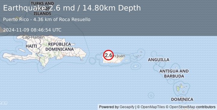 Earthquake PUERTO RICO REGION (2.6 md) (2024-11-09 08:46:54 UTC)