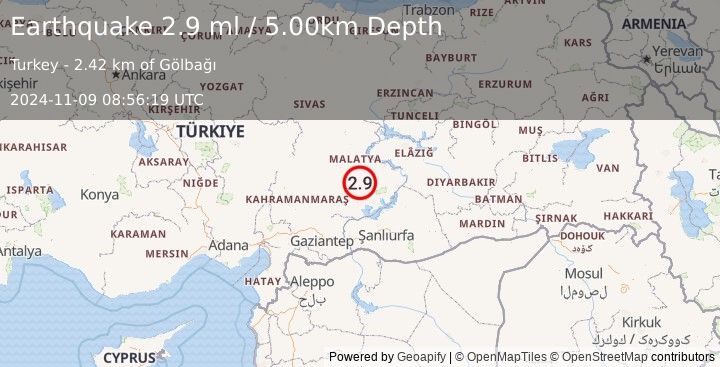 Earthquake EASTERN TURKEY (2.9 ml) (2024-11-09 08:56:19 UTC)