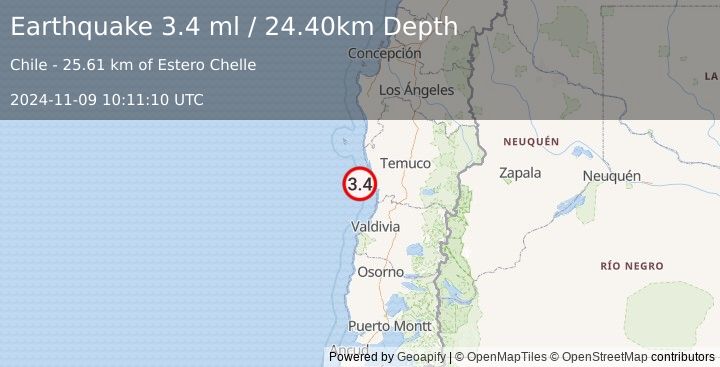 Earthquake OFFSHORE ARAUCANIA, CHILE (3.4 ml) (2024-11-09 10:11:10 UTC)