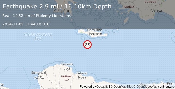 Earthquake CRETE, GREECE (2.9 ml) (2024-11-09 11:44:10 UTC)