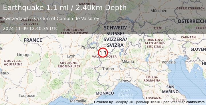 Earthquake SWITZERLAND (1.1 ml) (2024-11-09 12:40:35 UTC)