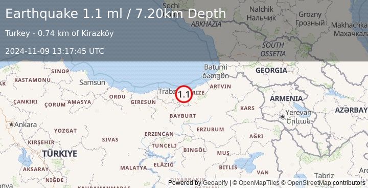 Earthquake EASTERN TURKEY (1.1 ml) (2024-11-09 13:17:45 UTC)