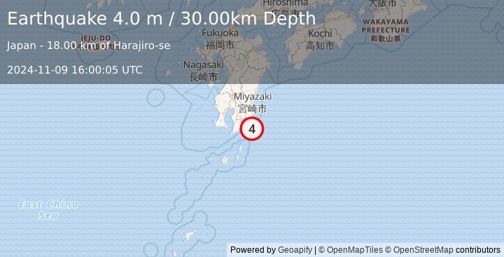 Earthquake KYUSHU, JAPAN (4.0 m) (2024-11-09 16:00:05 UTC)