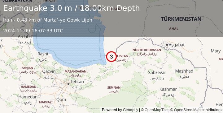 Earthquake NORTHERN IRAN (3.0 m) (2024-11-09 16:07:33 UTC)