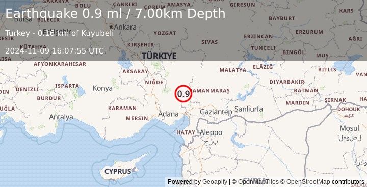 Earthquake CENTRAL TURKEY (0.9 ml) (2024-11-09 16:07:55 UTC)