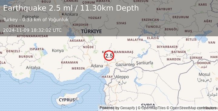 Earthquake CENTRAL TURKEY (2.5 ml) (2024-11-09 18:32:02 UTC)