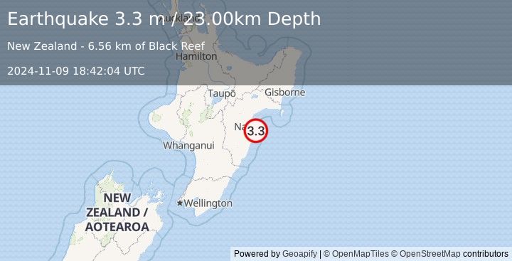 Earthquake OFF E. COAST OF N. ISLAND, N.Z. (3.3 m) (2024-11-09 18:42:04 UTC)