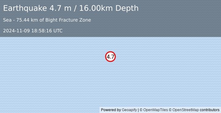 Earthquake REYKJANES RIDGE (4.7 m) (2024-11-09 18:58:16 UTC)