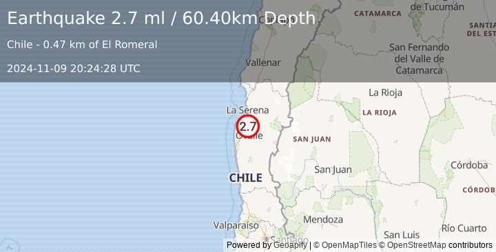 Earthquake COQUIMBO, CHILE (2.7 ml) (2024-11-09 20:24:28 UTC)