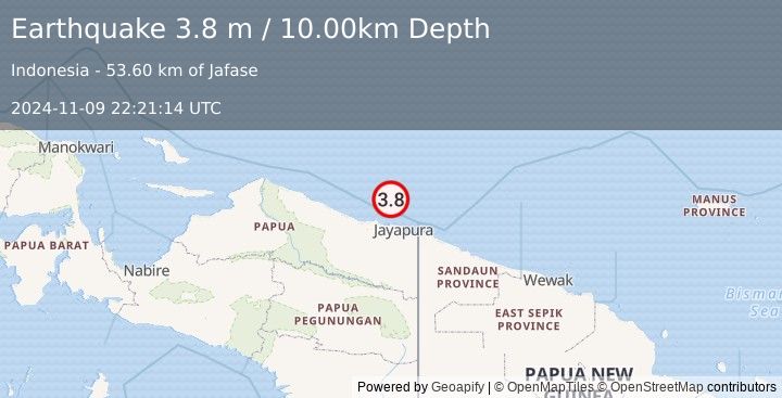 Earthquake PAPUA REGION, INDONESIA (3.8 m) (2024-11-09 22:21:14 UTC)