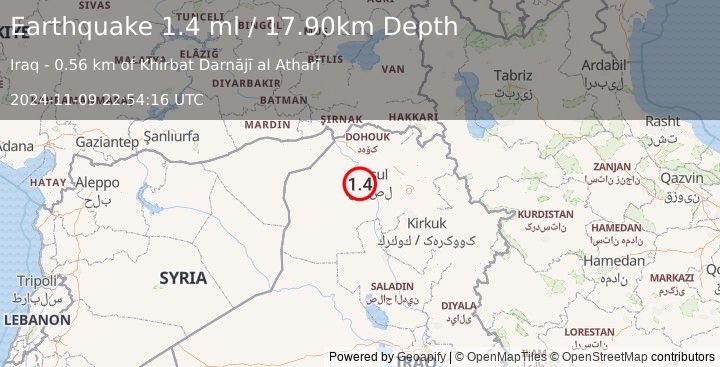 Earthquake IRAQ (1.4 ml) (2024-11-09 22:54:16 UTC)