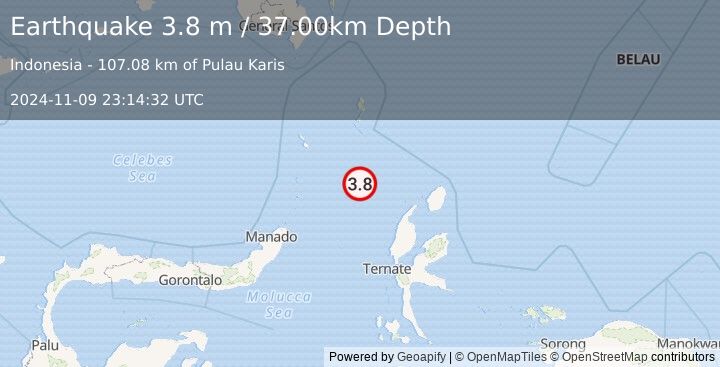 Earthquake MOLUCCA SEA (3.8 m) (2024-11-09 23:14:32 UTC)