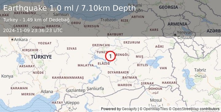 Earthquake EASTERN TURKEY (1.0 ml) (2024-11-09 23:36:23 UTC)