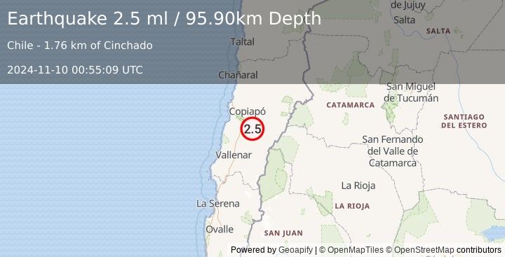 Earthquake ATACAMA, CHILE (2.5 ml) (2024-11-10 00:55:09 UTC)