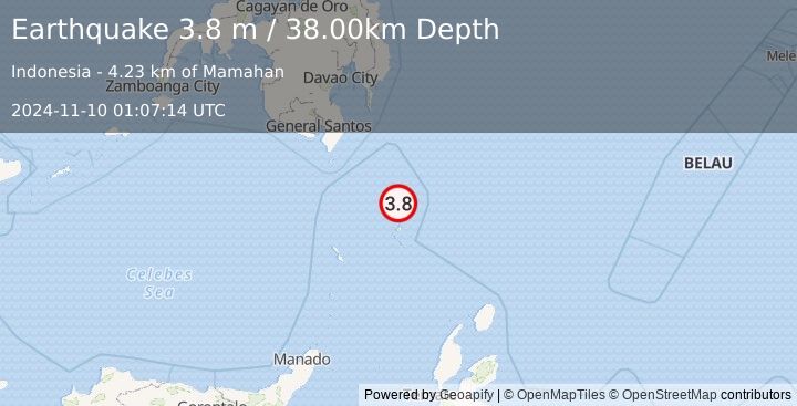 Earthquake KEPULAUAN TALAUD, INDONESIA (3.8 m) (2024-11-10 01:07:14 UTC)