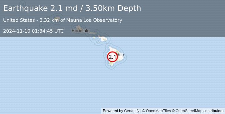 Earthquake ISLAND OF HAWAII, HAWAII (2.1 md) (2024-11-10 01:34:45 UTC)