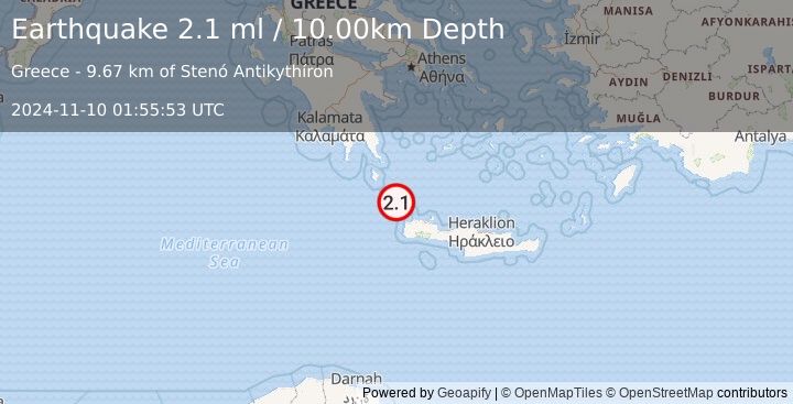 Earthquake CRETE, GREECE (2.1 ml) (2024-11-10 01:55:53 UTC)