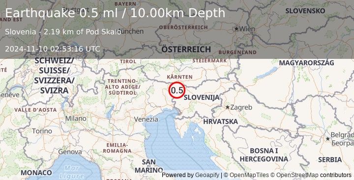 Earthquake SLOVENIA (0.5 ml) (2024-11-10 02:53:16 UTC)