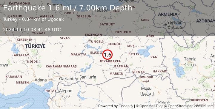 Earthquake EASTERN TURKEY (1.6 ml) (2024-11-10 03:41:48 UTC)