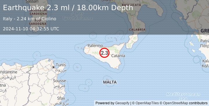 Earthquake SICILY, ITALY (2.3 ml) (2024-11-10 04:32:55 UTC)