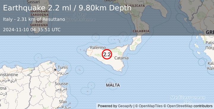 Earthquake SICILY, ITALY (2.2 ml) (2024-11-10 04:35:51 UTC)