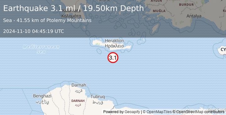 Earthquake CRETE, GREECE (3.1 ml) (2024-11-10 04:45:19 UTC)