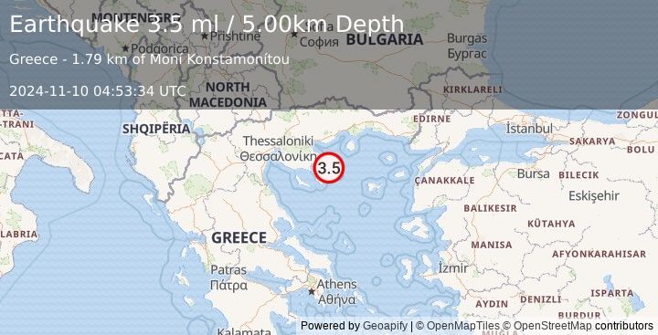 Earthquake AEGEAN SEA (3.5 ml) (2024-11-10 04:53:34 UTC)