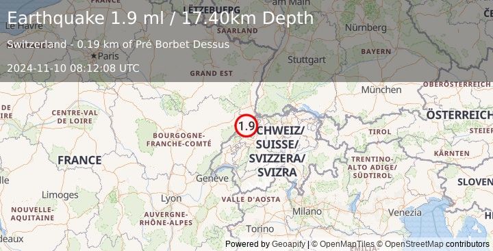 Earthquake SWITZERLAND (1.9 ml) (2024-11-10 08:12:08 UTC)