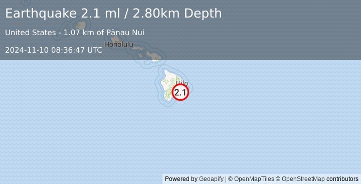 Earthquake ISLAND OF HAWAII, HAWAII (2.1 ml) (2024-11-10 08:36:47 UTC)