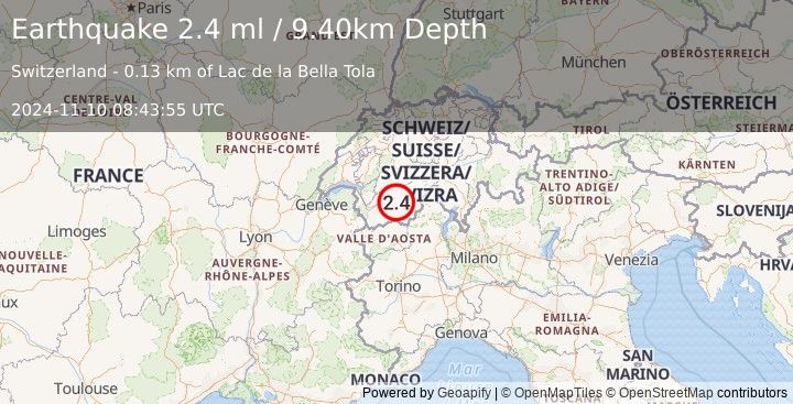 Earthquake SWITZERLAND (2.4 ml) (2024-11-10 08:43:55 UTC)