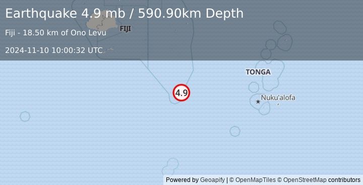 Earthquake FIJI REGION (4.9 mb) (2024-11-10 10:00:32 UTC)