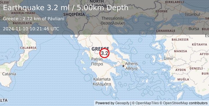 Earthquake GREECE (3.2 ml) (2024-11-10 10:21:46 UTC)