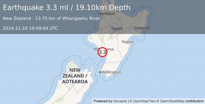 Earthquake COOK STRAIT, NEW ZEALAND (3.3 ml) (2024-11-10 10:49:04 UTC)