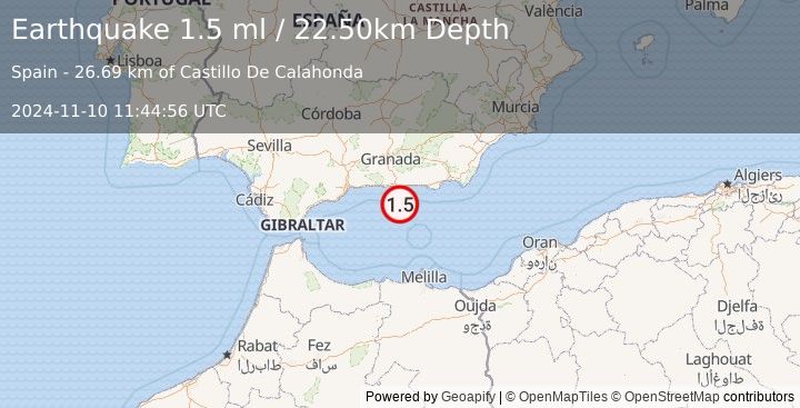 Earthquake STRAIT OF GIBRALTAR (1.5 ml) (2024-11-10 11:44:56 UTC)