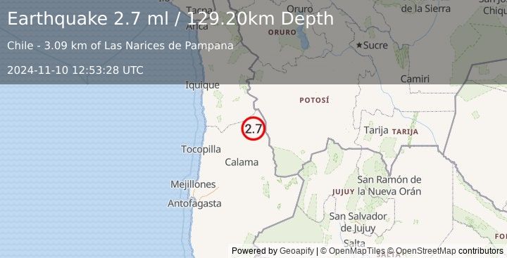 Earthquake ANTOFAGASTA, CHILE (2.7 ml) (2024-11-10 12:53:28 UTC)