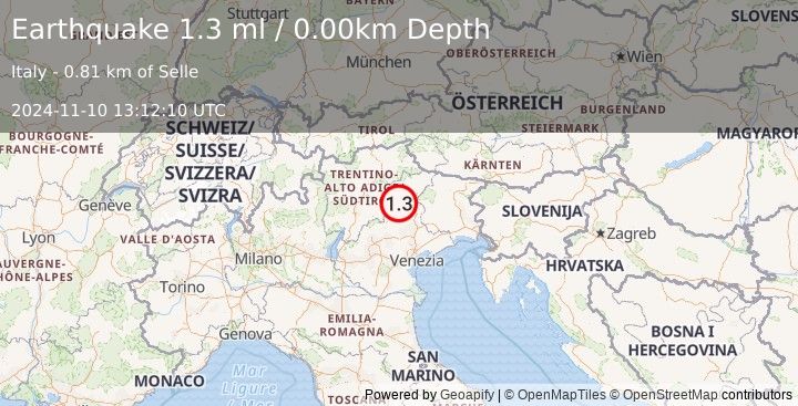 Earthquake NORTHERN ITALY (1.3 ml) (2024-11-10 13:12:10 UTC)