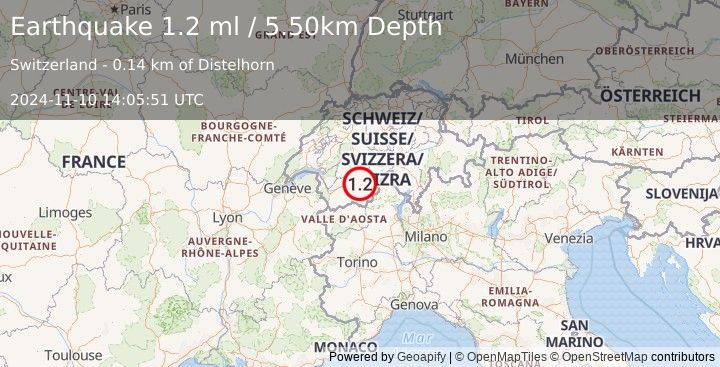 Earthquake SWITZERLAND (1.2 ml) (2024-11-10 14:05:51 UTC)