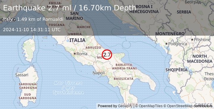 Earthquake SOUTHERN ITALY (2.7 ml) (2024-11-10 14:31:11 UTC)