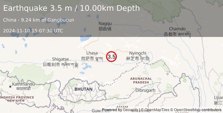 Earthquake EASTERN XIZANG (3.5 m) (2024-11-10 15:07:30 UTC)