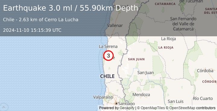 Earthquake COQUIMBO, CHILE (3.0 ml) (2024-11-10 15:15:39 UTC)