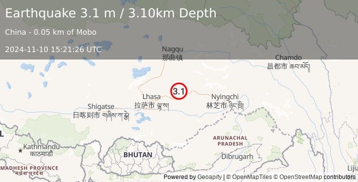 Earthquake EASTERN XIZANG (3.1 m) (2024-11-10 15:21:26 UTC)