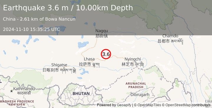 Earthquake EASTERN XIZANG (3.6 m) (2024-11-10 15:35:25 UTC)