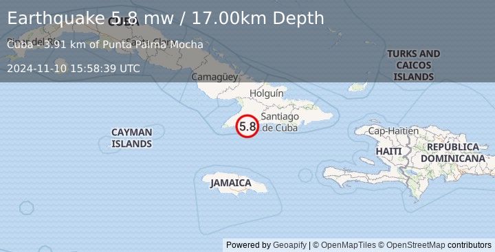 Earthquake CUBA REGION (5.8 mw) (2024-11-10 15:58:39 UTC)