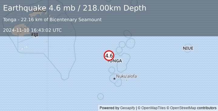 Earthquake TONGA (4.6 mb) (2024-11-10 16:43:02 UTC)