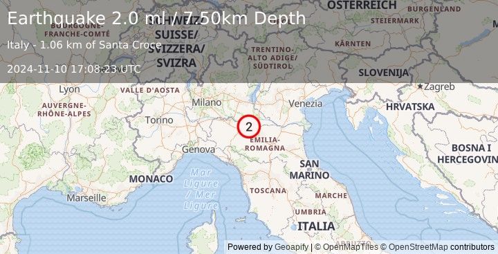 Earthquake NORTHERN ITALY (2.0 ml) (2024-11-10 17:08:23 UTC)