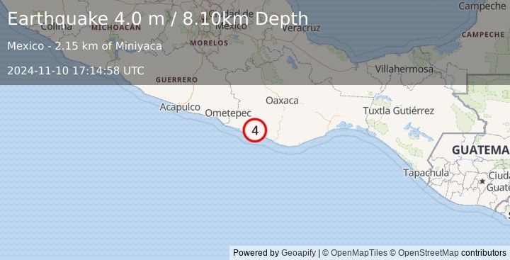 Earthquake OAXACA, MEXICO (4.0 m) (2024-11-10 17:14:58 UTC)