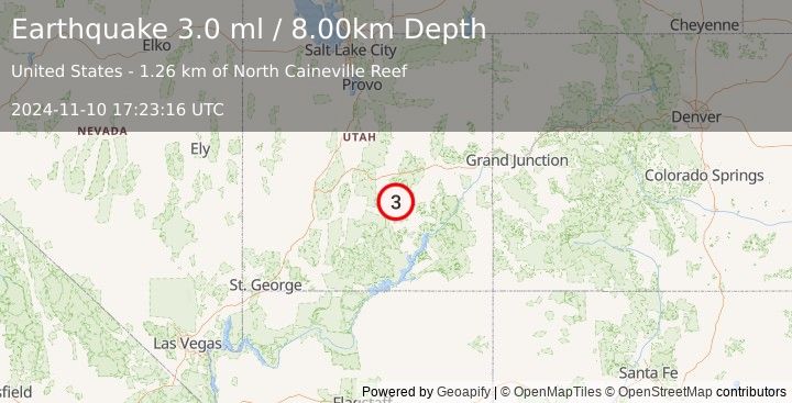 Earthquake UTAH (3.0 ml) (2024-11-10 17:23:16 UTC)