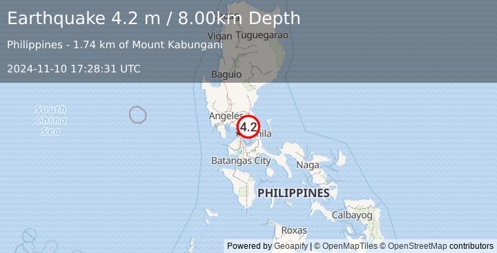 Earthquake LUZON, PHILIPPINES (4.2 m) (2024-11-10 17:28:31 UTC)