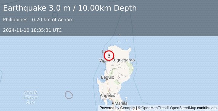 Earthquake LUZON, PHILIPPINES (3.0 m) (2024-11-10 18:35:31 UTC)