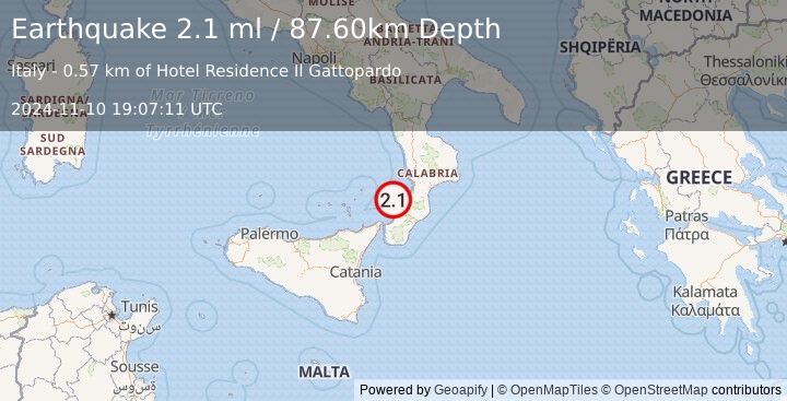 Earthquake SICILY, ITALY (2.1 ml) (2024-11-10 19:07:11 UTC)